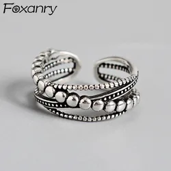 Foxanry Vintage Punk Silver Color Rings Fashion Simple Twist Weaving Multilayer Geometric Party Jewelry Gifts for Women