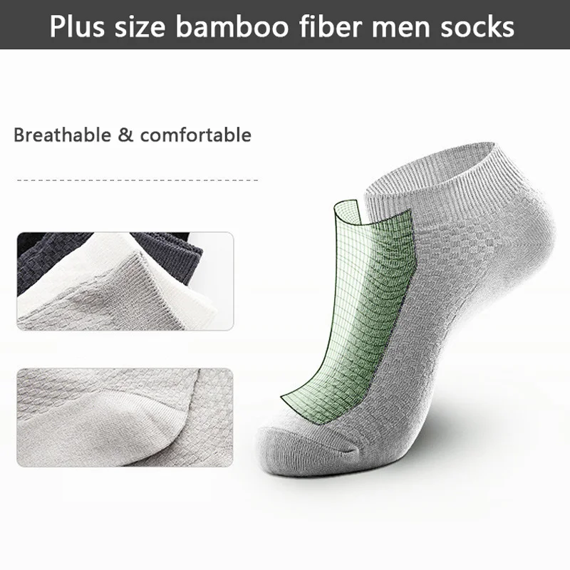 Meias pretas de fibra de bambu para homens, tamanho grande, tornozelo-alto, respirável, disponível em tamanho grande, eu 38-48, 10 pares/lote