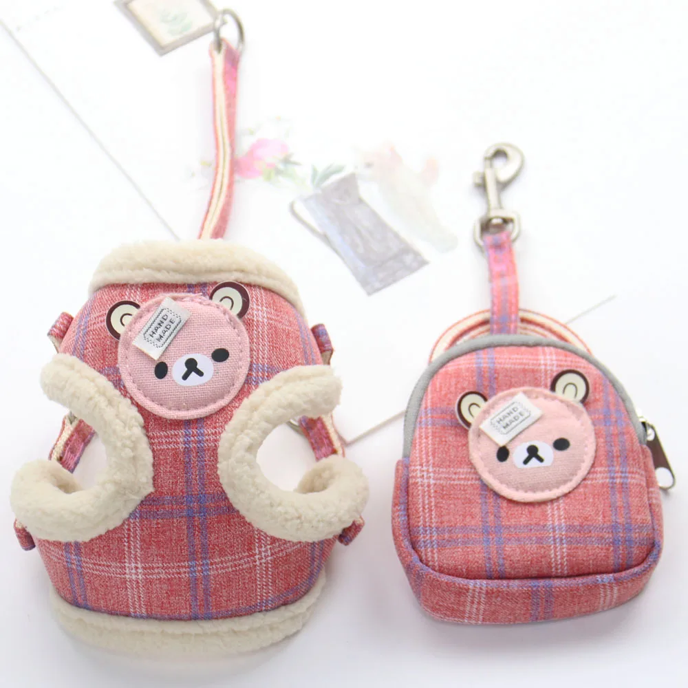 

Soft Pet Dog Harness, Cartoon Bear, Adjustable Snack Bag, Cat Vest, Leash Set for S,M Dogs, Outdoor, Autumn and Winter