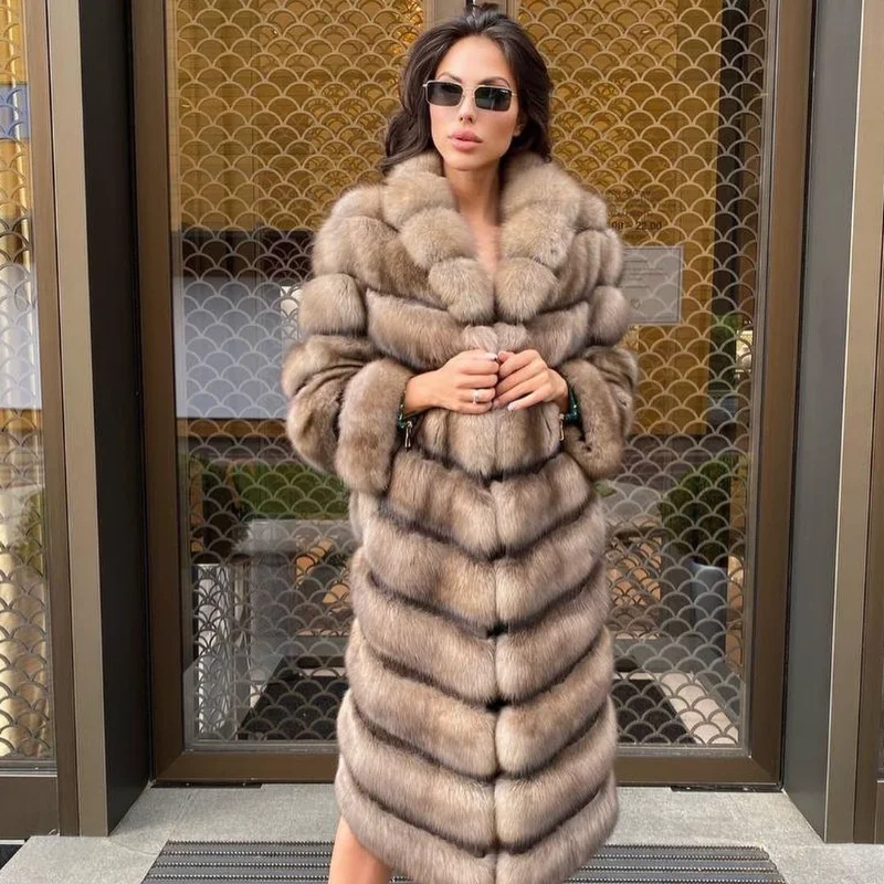 TOPFUR 2023 Spring New Thick Straight Fox Fur Coat Lapel Natural Fur Coat Women Luxury Fashion Outertwear Real Fur Jacket Lady