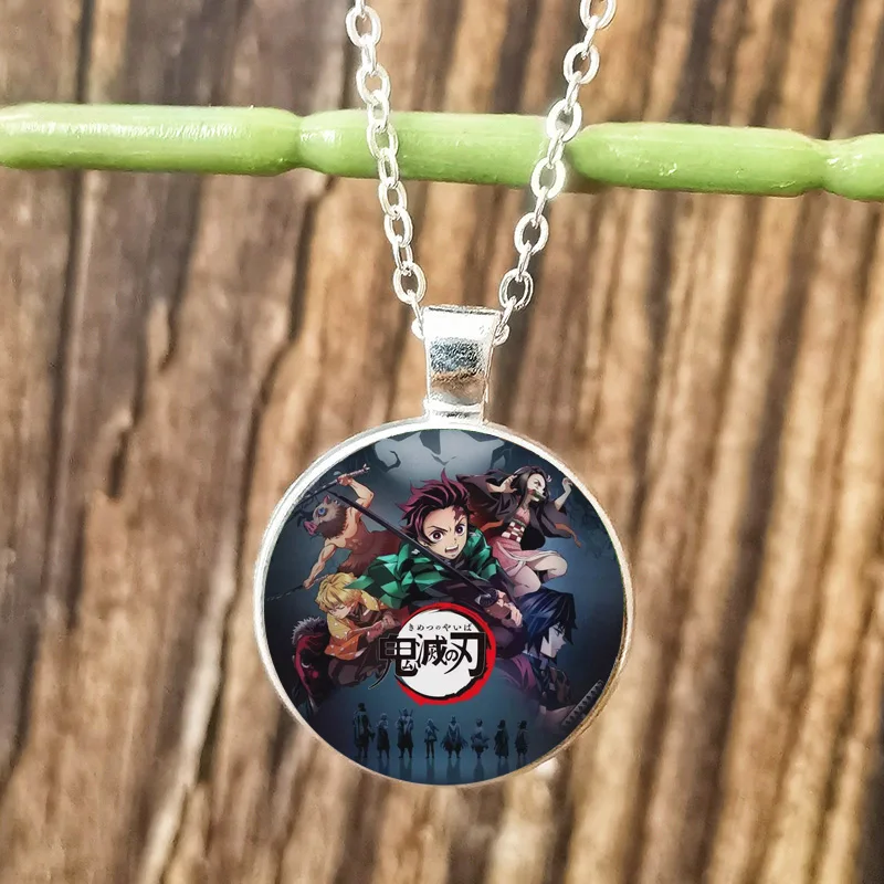 FIMAODZ Anime Necklace Demon Slayer Tanjirou Nezuko Kimetsu no Yaiba Blade of Ghost Glass Photo Pendant Chain Choker Friens Gift