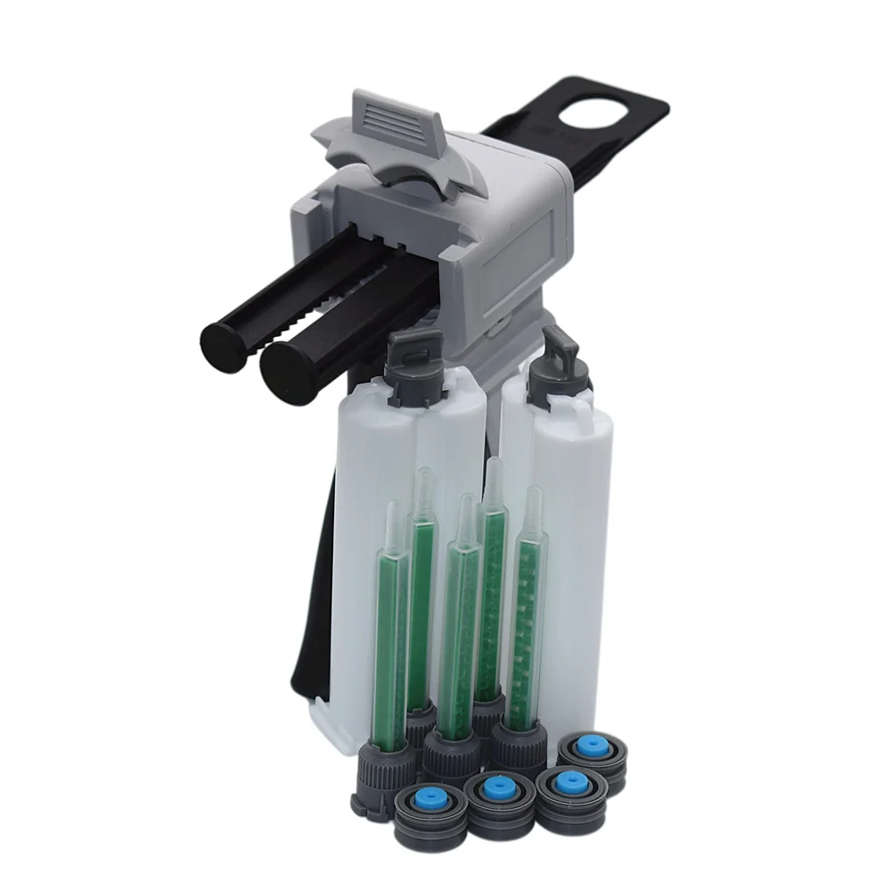 

50ml Caulking Gun 1:2 Glue Adhensive Dispenser AB Glue Gun with 2pcs 50ml 1:1 Empty Dual-Barrel Cartridge 5pc 1:1 Mixing Nozzle