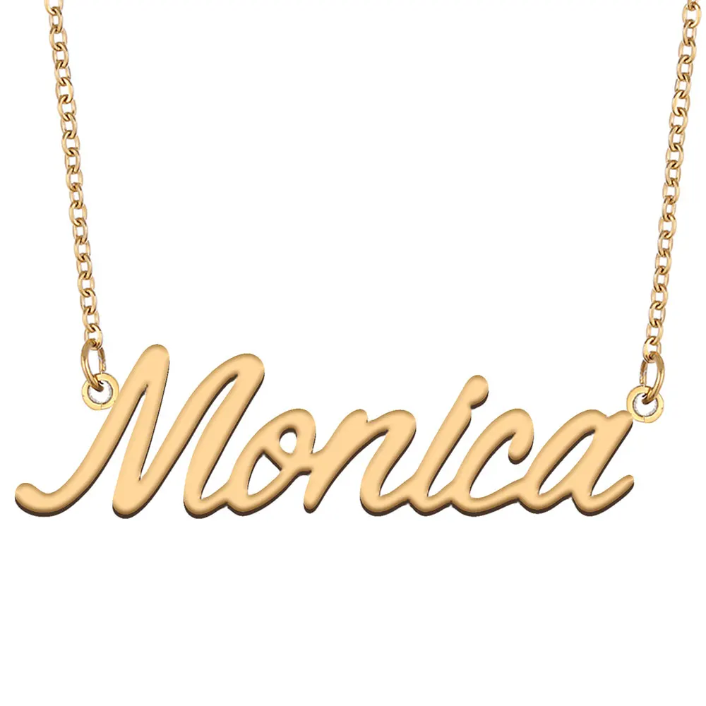 Monica Nameplate Necklace for Women Personalized Stainless Steel Jewelry Gold Plated Name Pendant Femme Mothers Girlfriend Gift