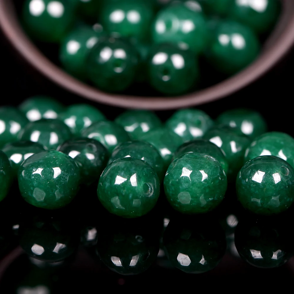 Natural Green Treasure Emeralds Jades Stone Round Loose Beads For Jewelry Making 4/6/8/10/12mm DIY Bracelet Necklace