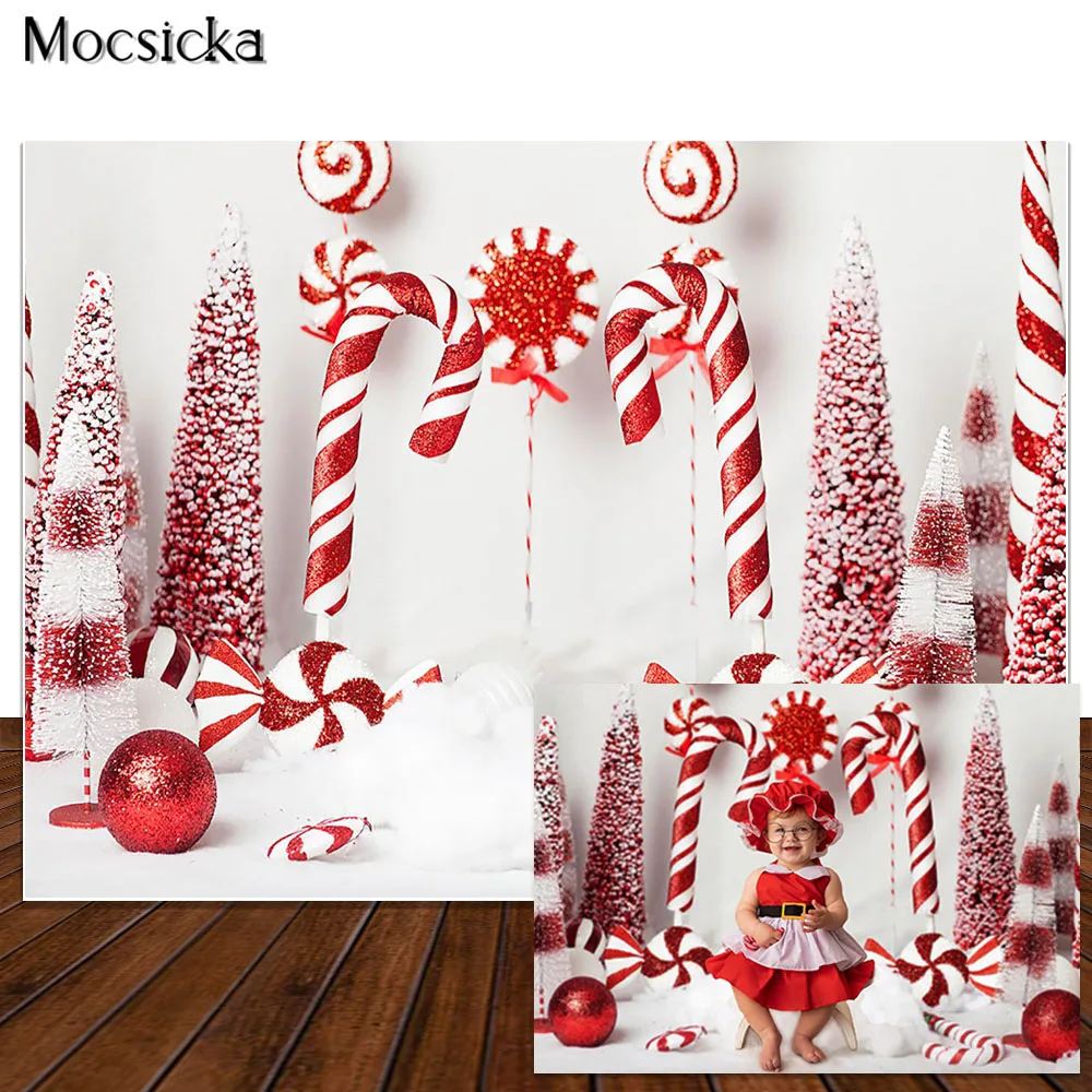 Red Christmas Backdrop for Sweet Candy Cane Kids Portrait Photography Background Cake Smash Photo Props Child Photostudio