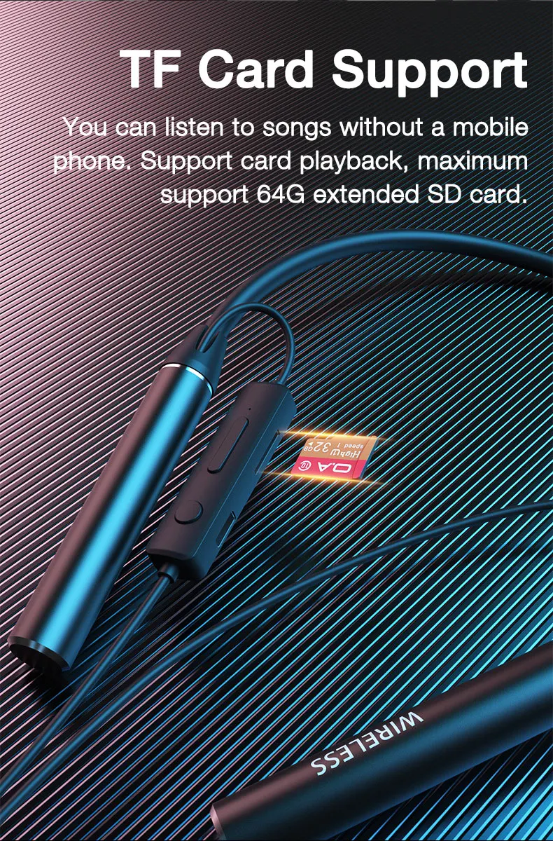 EARDECO 180-Stunden-Ausdauer Bluetooth-Kopfhörer Bass Drahtlose Kopfhörer mit Mikrofon Stereo-Kopfhörer mit Nackenbügel Sport-Headset TF-Karte – Detail 3