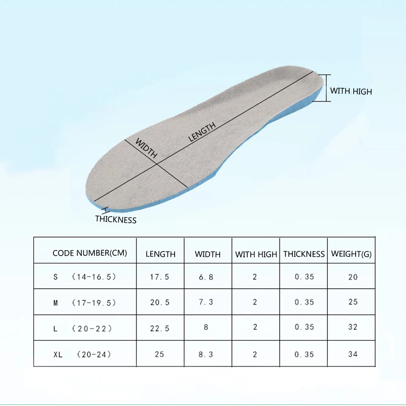 2 Pair Foot Massage Super Memory Foam Shoe Inserts Flatfoot Orthotic Insoles Cushion Sport Support Shoe Pads for Kids