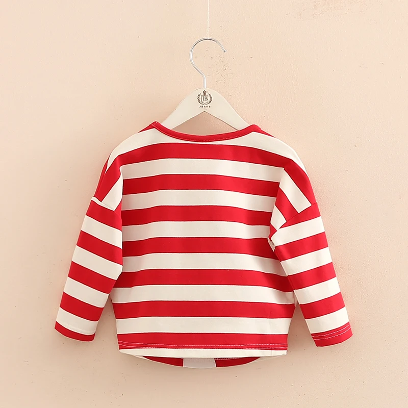 2023 Spring Autumn Fashion 2-10 Years O-Neck Kids Tees Cute Little Child Baby Girls Striped Cartoon Cotton Long Sleeve T-Shirt