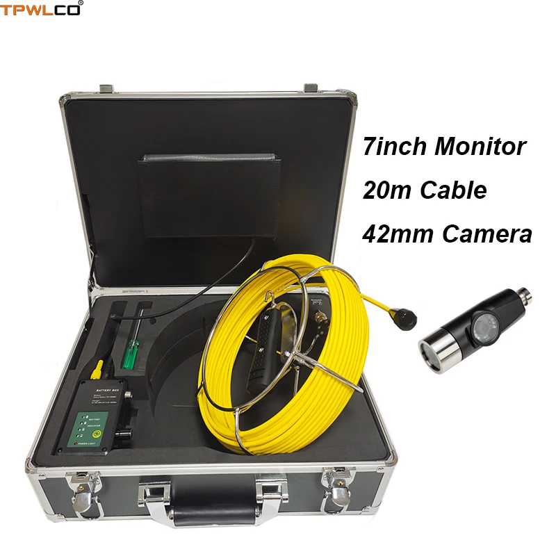 

Diameter 42mm Dual Len Video Endoscope Camera 20m Cable 7inch LCD Color Monitor Tube Inspection Camera System 4500mA Battery