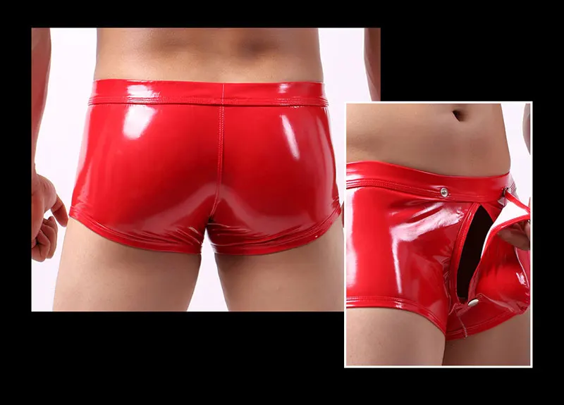 Panties sexy Sissy PU Faux Leather Panties Wetlook Boxer Short Homme Open Penis Pouch Fetish Cock Ring Porn Lingerie Gay Boxer