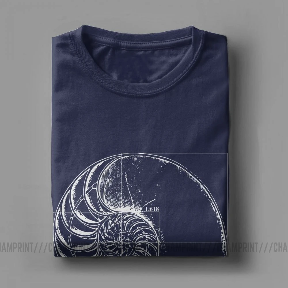 Men\'s T Shirts Fibonacci On A Nautilus Shell Casual Short Sleeve Math Tees Crew Neck Clothing Pure Cotton Printed T-Shirt