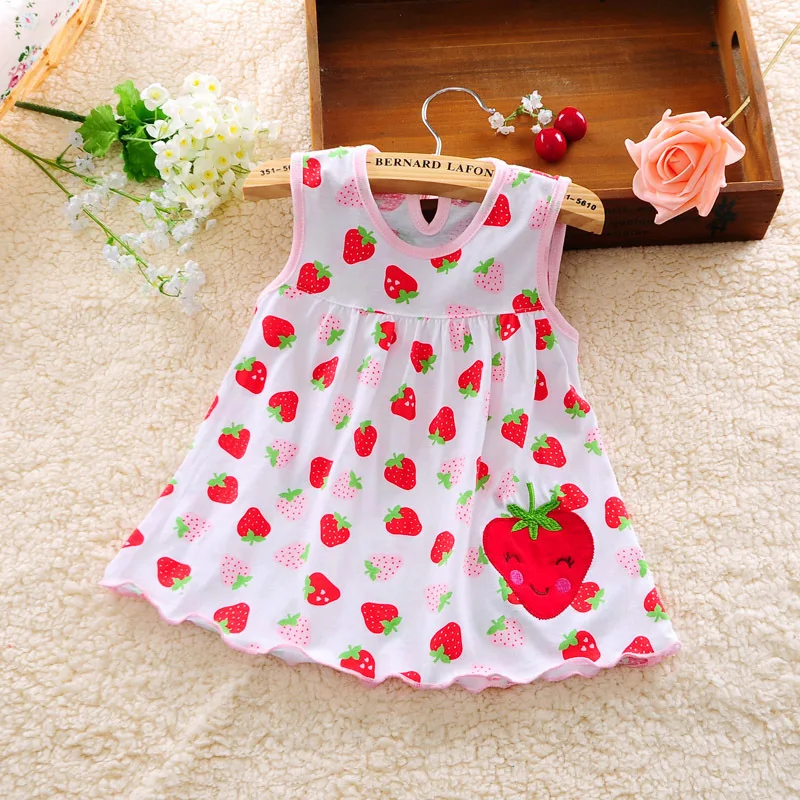 Summer Infant Baby Girls Cotton Colorful Dress Embroidered Sleeveless Princess Dress Cute Simple Dot Girls Clothes 0-24 Months