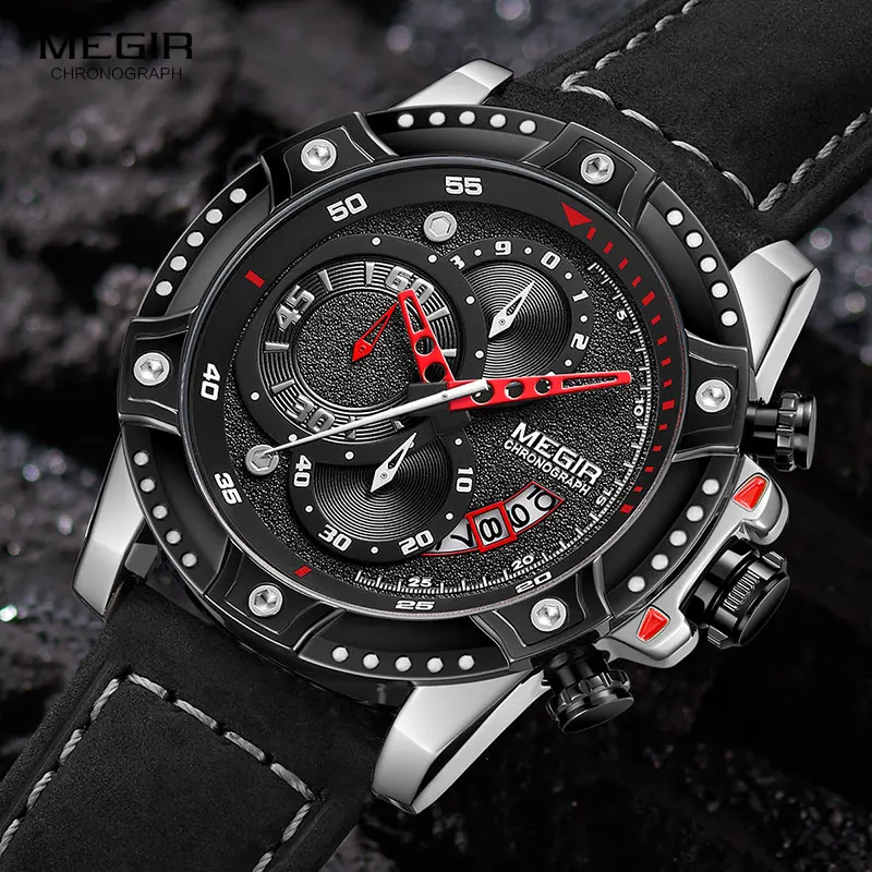 MEGIR Military Sport Watches Men Top Brand Silicone Strap Army Chronograph Watch Waterproof Wristwatch Man Mle Relogios Masculin