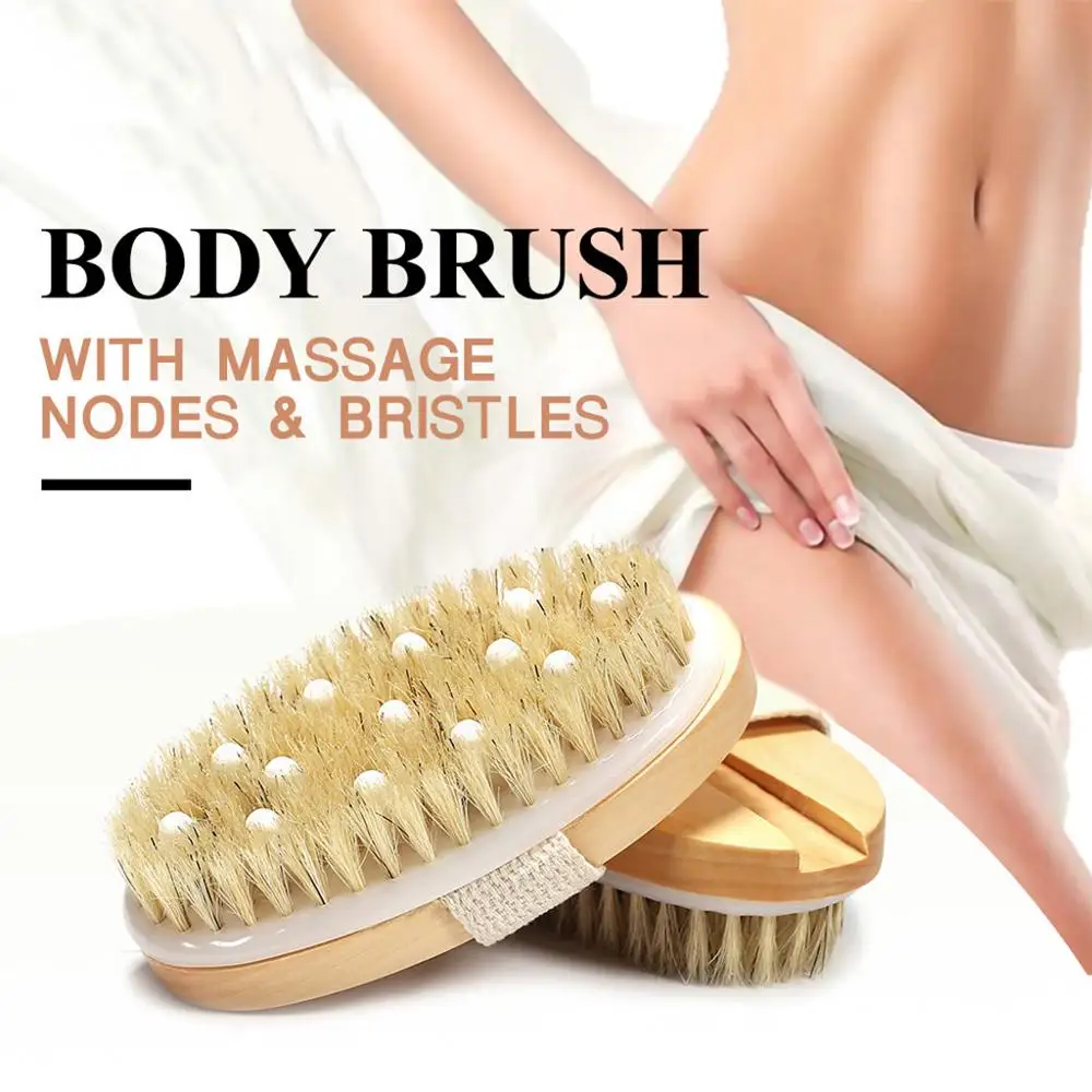 

2 In 1 Dry Skin Body Brush Natural Bristle Dead Skin Remover Anti Cellulite Exfoliates Blood Circulation Health Massage Tools