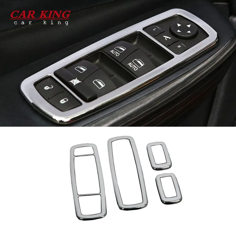 

For Jeep Cherokee KL 2014 2015 2016 2017 2018 Accessories Door Window Glass Lift Control Switch Panel Cover Trim ABS Chrome 4pcs