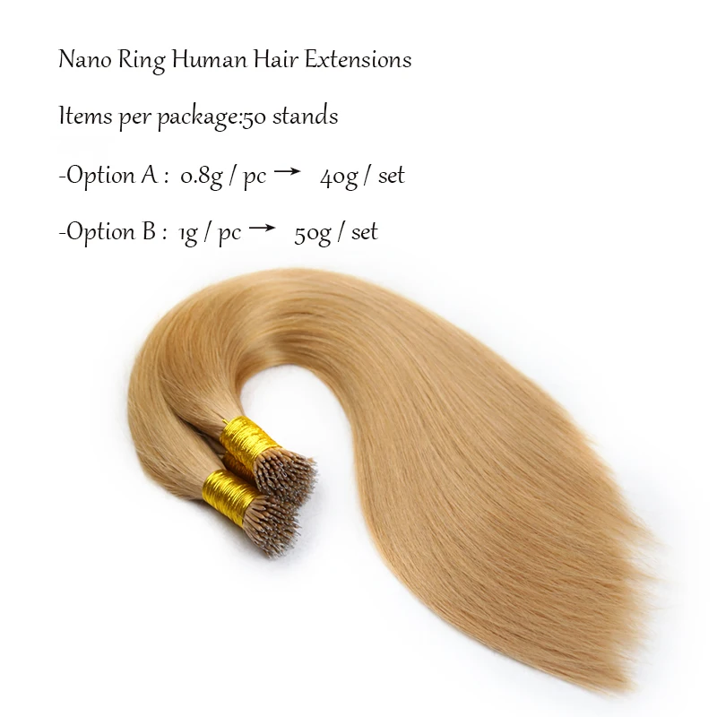 Nano Ring Micro Bead Loop Human Hair Extentions 100% Real Remy Hair Natural Machine Made Straight Pure Color Pre-bonded Nano Tip