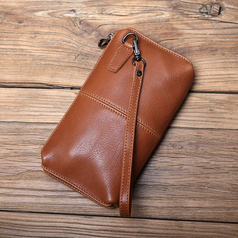 NZPJ männer Leder Lange Brieftasche Erste Schicht Rindsleder Zipper Clutch Tasche Retro Bank Karte Fall Weichem Leder Telefon Fall münze Fall – Detail 5