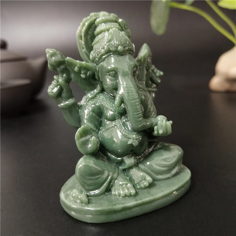 Ganesha Buddha Statue House Garden Decoration Indian Elephant God Sculpture Man-made Jade Stone Crafts Home Decor Buddha Statues