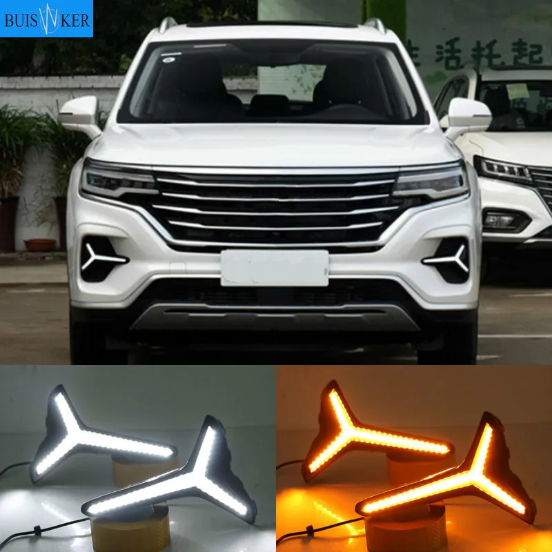 

For Roewe RX5 MAX 2019 LED Daytime Running Lights DRL Fog Lamp with Yellow Turn Signal Lamp