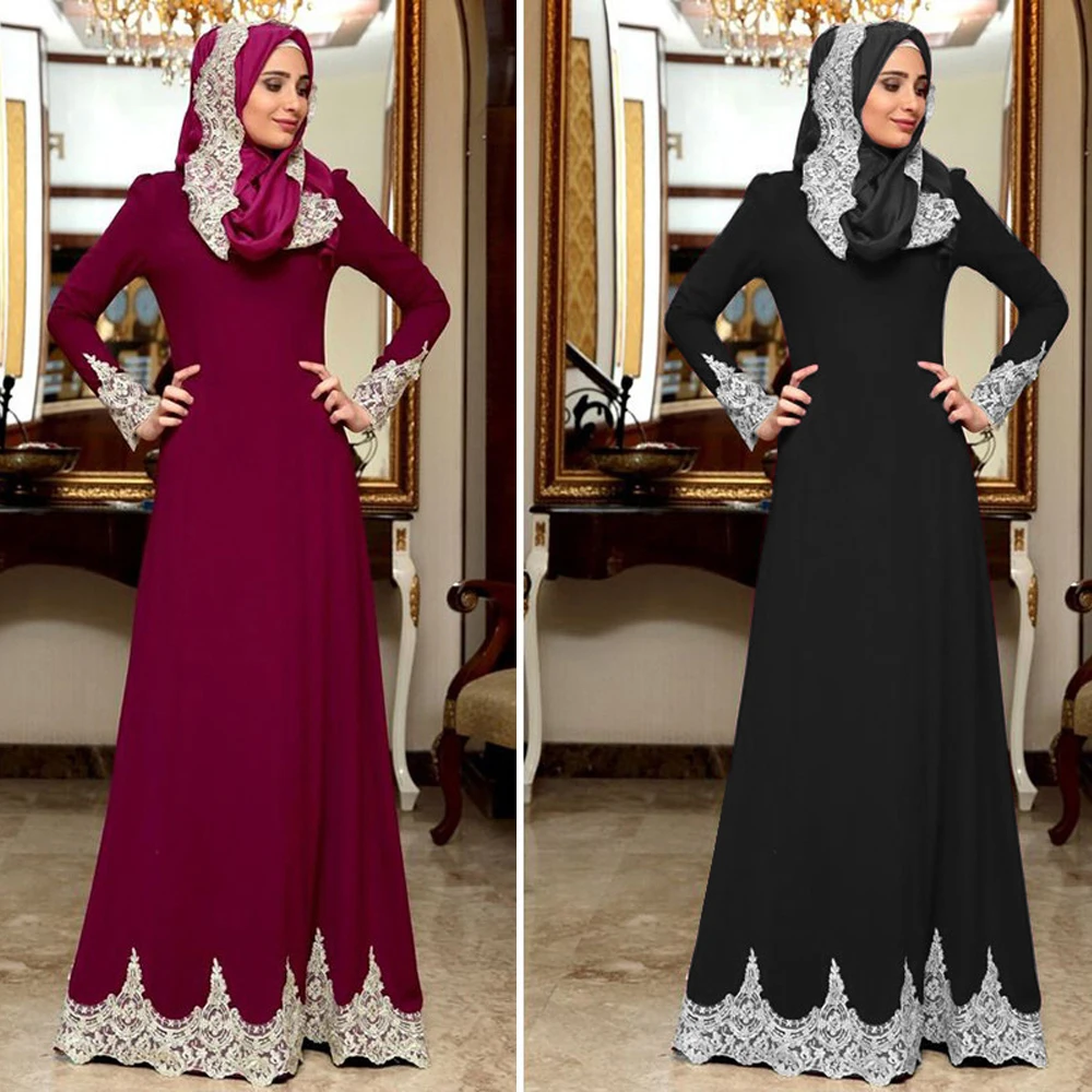 

Muslim Women Long Dress Vintage Abaya Islamic Ramadan Maxi Robe Turkish Moroccan Pakistan Party Arab Robe Katan Lace Gown New