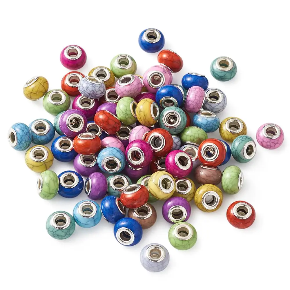 

100Pcs Acrylic European Beads Large Hole Beads for DIY Snake Chain Charm Bracelet Jewelry Making