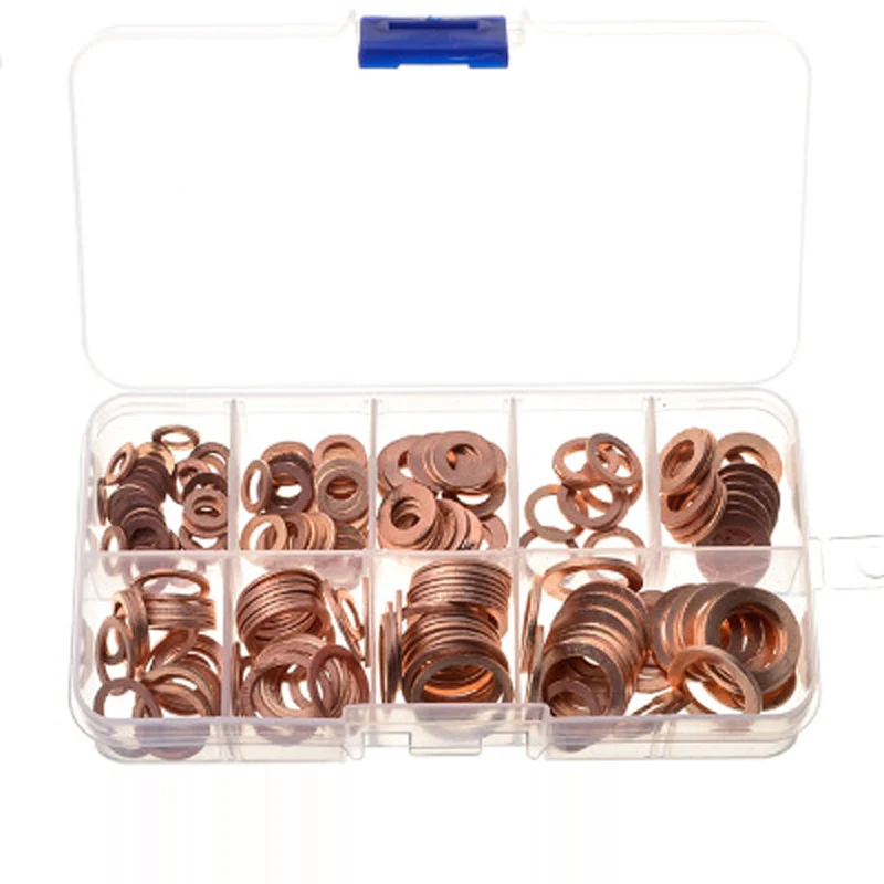 CHIZIYO 200pcs/Set M5-M14 Solid Copper Gaskets Washers Flat Ring Sump Plug Oil Seal Assorted Set Professional Car Accessories