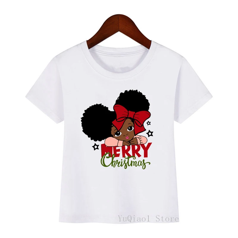 Cute Merry Christmas little african american black girl print baby kids tshirt winter basic tshirt children youth summer top