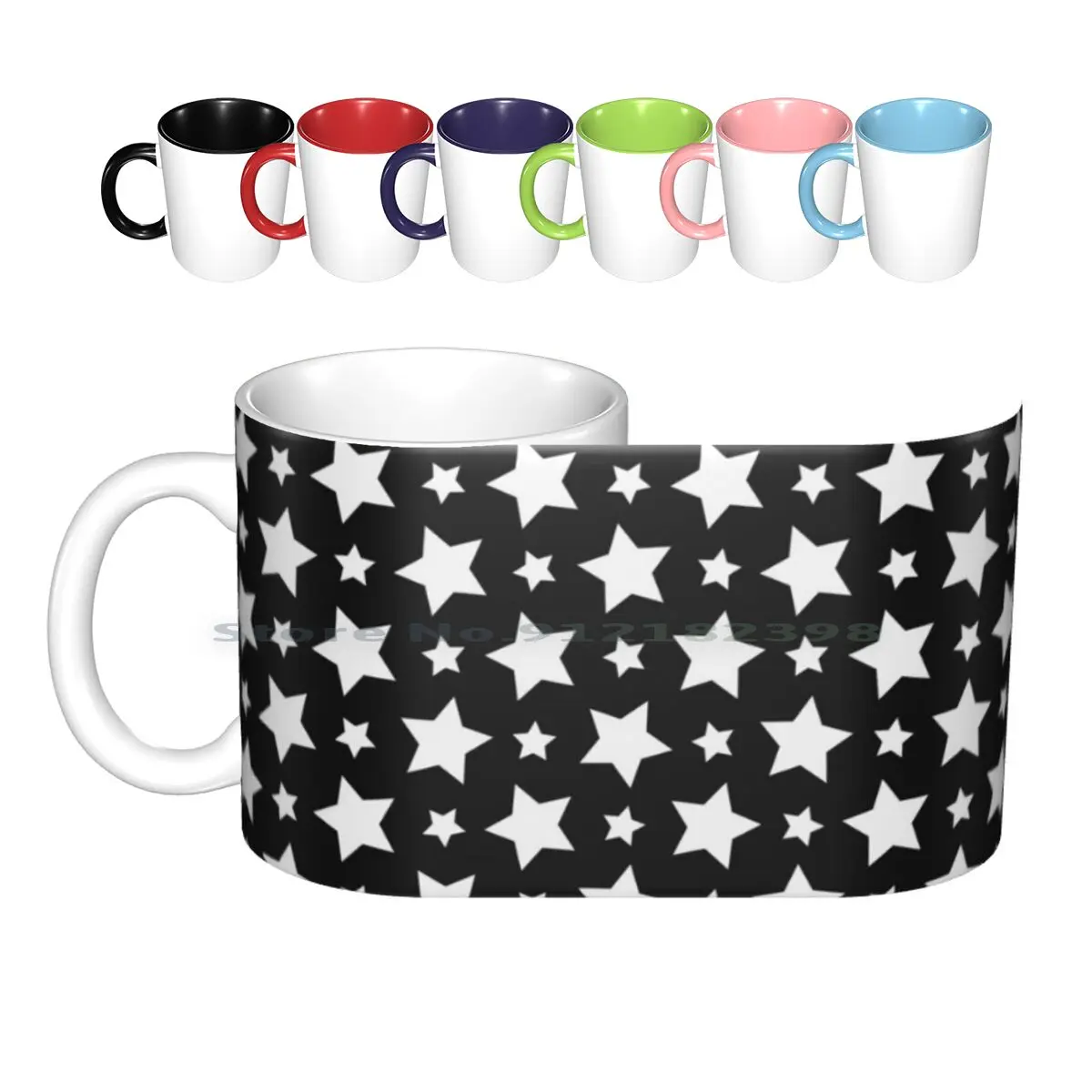 Paquete de tazas de cerámica con patrón de Estrella Negra, tazas de café, leche, té, Dragonxx Star, arte de estrella linda, obra de arte de estrella