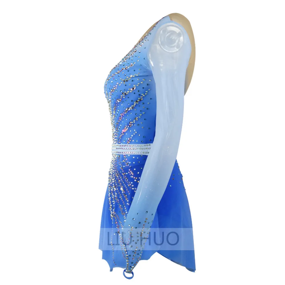 LIUHUO Figure Skating Dress Women\'s Girls\' Ice Roller Competition Tights Performance Leotard Dance Adult Gymnastics Kid Blue