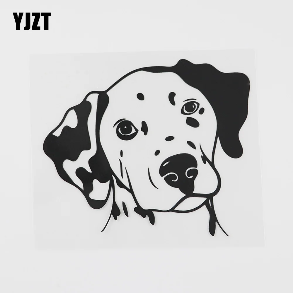 YJZT 12.4CMX10.9CM Cartoon Pet Dog Head Dalmatian Vinyl Car Sticker Black/Silver 8A-0566