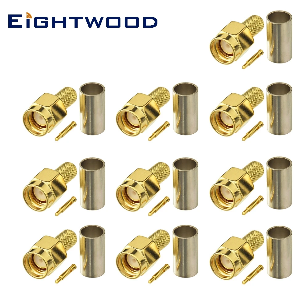 Eightwood 10PCS SMA Plug Male RF Coaxial Connector Crimp LMR-195 Cable for CB Radio Baofeng BF-888s UV-5r UHF Antenna Adapter