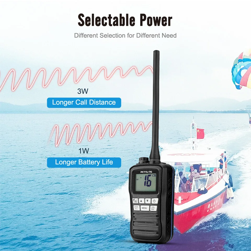 Retevis RM01 VHF Marine Radio Transceiver Talkie Walkie Longue Portée IP67 Talkie-walkie Professionnel Spécial Marine Navire 3W