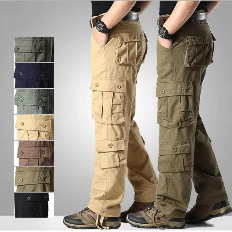 

Men's Cargo Pants Mens Pure Cotton Casual Multi Pockets Military Tactical Pants Men Outwear Straight Tall Waist Trousers