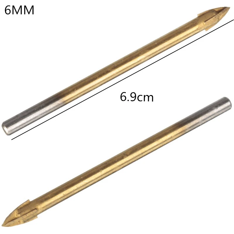 4/5/6/8/10/12mm Titanium Carbide Glass Drill Bit Cross Spear Point Head Drill Bit For Wall Ceramic Tile