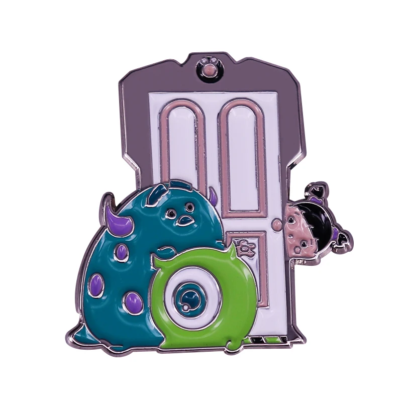 Monsters Inc. Badge Sulley Mike and Boo Peeking at the Door Pin Cute Jacket Backpack Decor for Anime Movie Fans