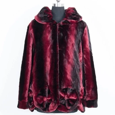 Top brand Long Winter Medium Wine Red Plus Size Fur Coat  high quality