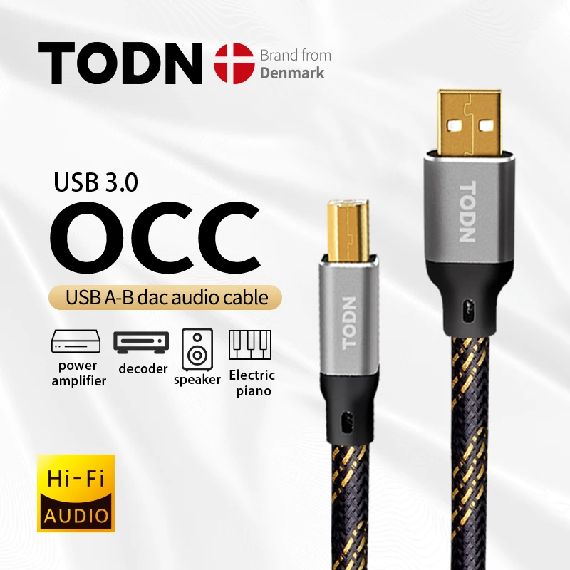 TODN Hifi Kabel USB Wysokiej jakości cyfrowy kabel 6N OCC typu A do typu B Hifi do transmisji danych dla DAC