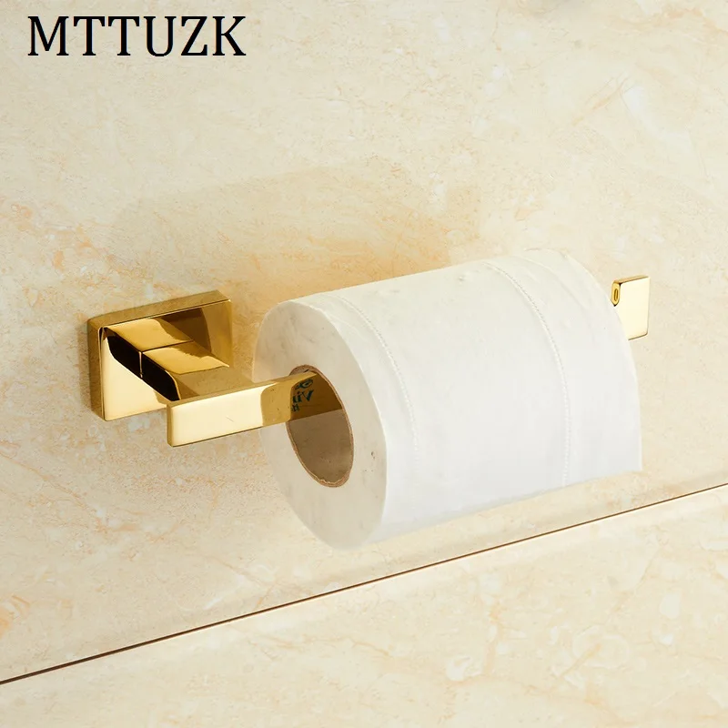

MTTUZK Gold Toilet Paper Holder Square Base Simple Bathroom Accessories Wall Mounted Matte Black Roll paper holder