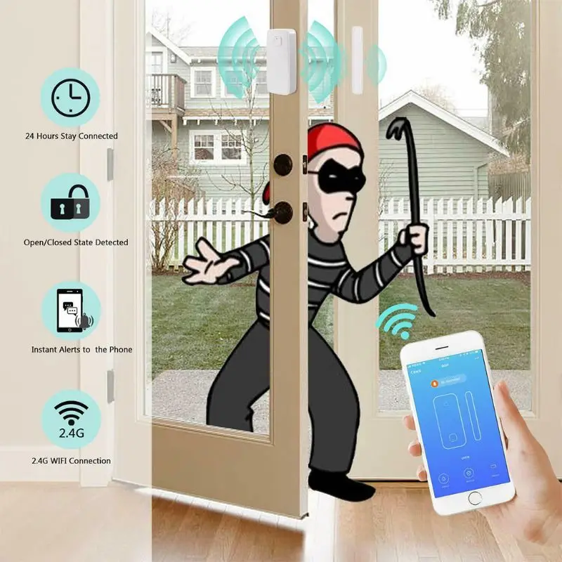 WiFi Door Window Detector Standalone Home Security Burglar Alarm Window Door Detector PushAlert