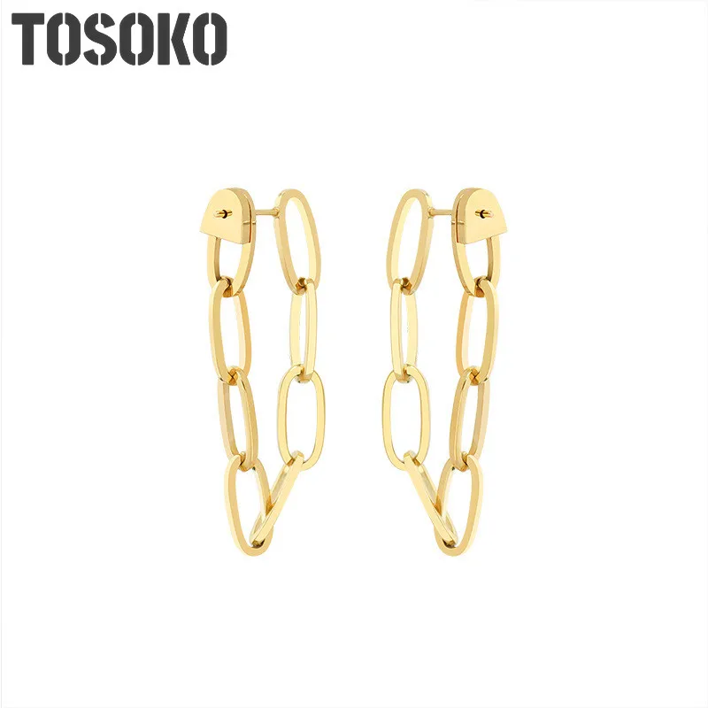 

TOSOKO Stainless Steel Jewelry Double Chain Earrings Personality Autumn And Winter Earrings For Women BSF331