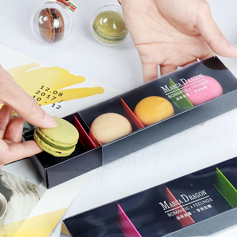 10pcs Macaron packaging box 4 drawer type transparent PET cover baking pastry cake paper boxes handmade diy dessert gift box