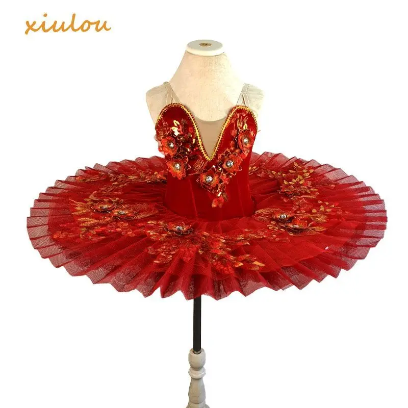 Professional Ballet Tutu Girls Kids Women Adult Red Blue Chinoiserie Ballet Costume Stage Wear Swan Lake Dance Ballerina Costume