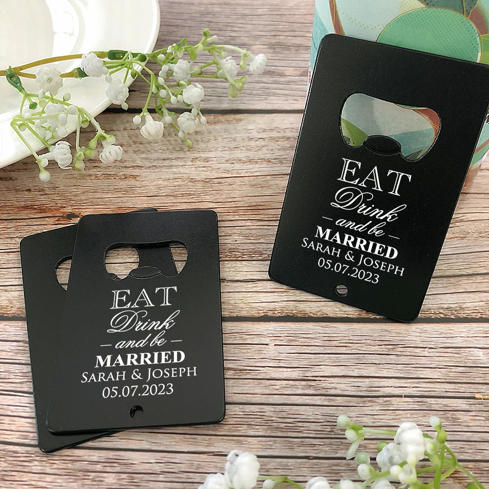 Wedding Souvenirs for Guests Personalized Wedding Favors Black Metal Bottle Openers Laser Engraving