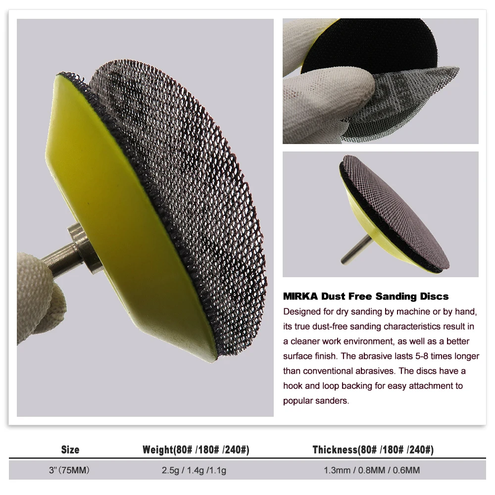 3'' 5'' 6 ''9'' Dust Free Mesh Sanding Discs Hook & Loop Dry Grinding Abrasive MIRKA Sandpaper 80 to 320 Grit for Polishing