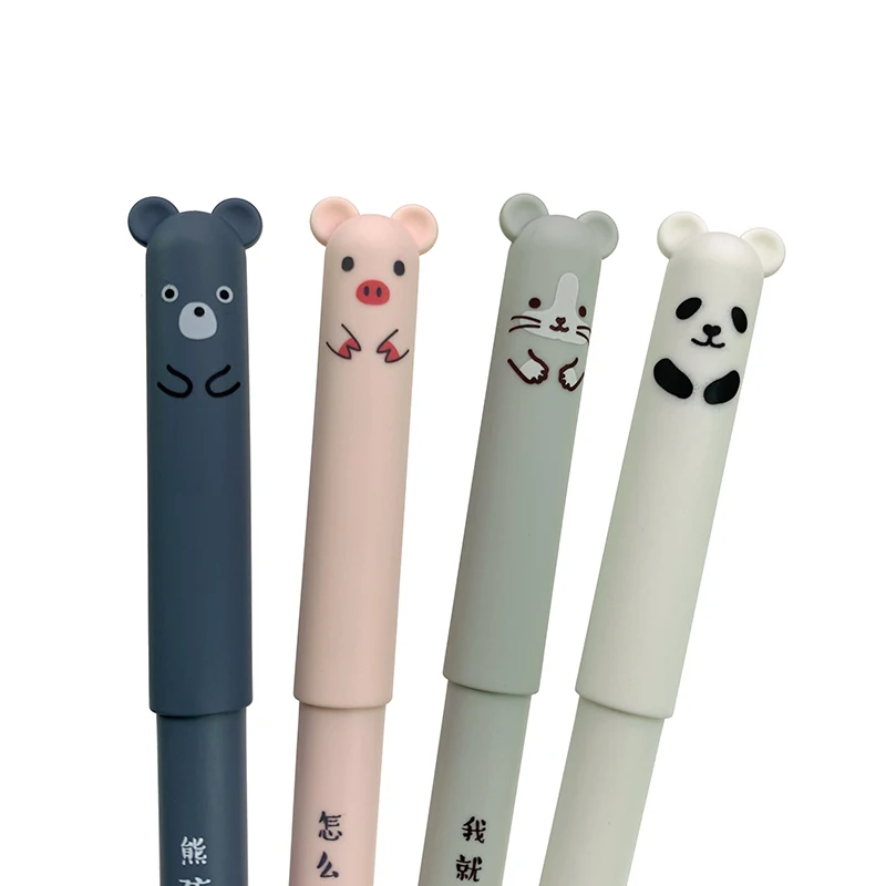 4+10 Pcs Animals Erasable Pen 0.35mm Cute Panda Cat Pens Washable Handle Gel Pen 0.35 mm Refill Rods School  Stationery