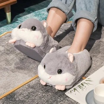 Cartoon Warme Winter Hausschuhe Kawaii Hamster Einhorn Plüsch Schuhe Weiche Sohle Flache Hause Baumwolle Schuhe Mädchen Frauen Boden Stumm Nicht-slip