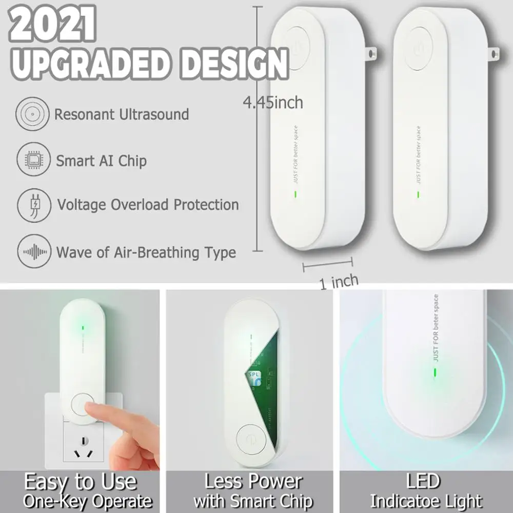 2 Pack Ultrasonic Insect Repellent Electronic Mosquito Repellent Mice Spider Cockroach Insecticide Pest Control