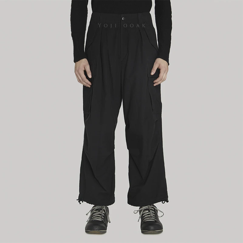 Men's new menswear size bell bottoms with multi-pocket drawstring design cargo wide-leg pants