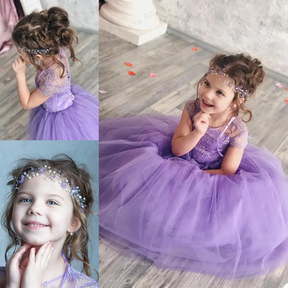 

Flower Girl Dresses Children Pageant Evening Gowns Sequined Lace Mesh Ball Gowns Wedding First Communion Dresse