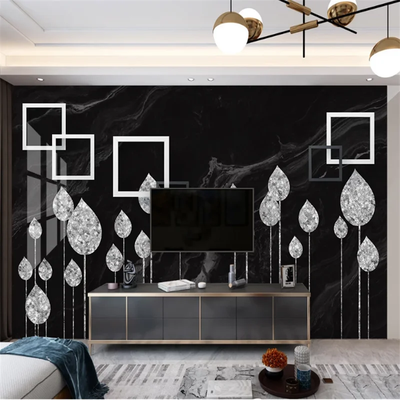 wellyu Custom wallpaper 3d modern marble diamond leaf frame art TV background wall living room bedroom background wallpaper